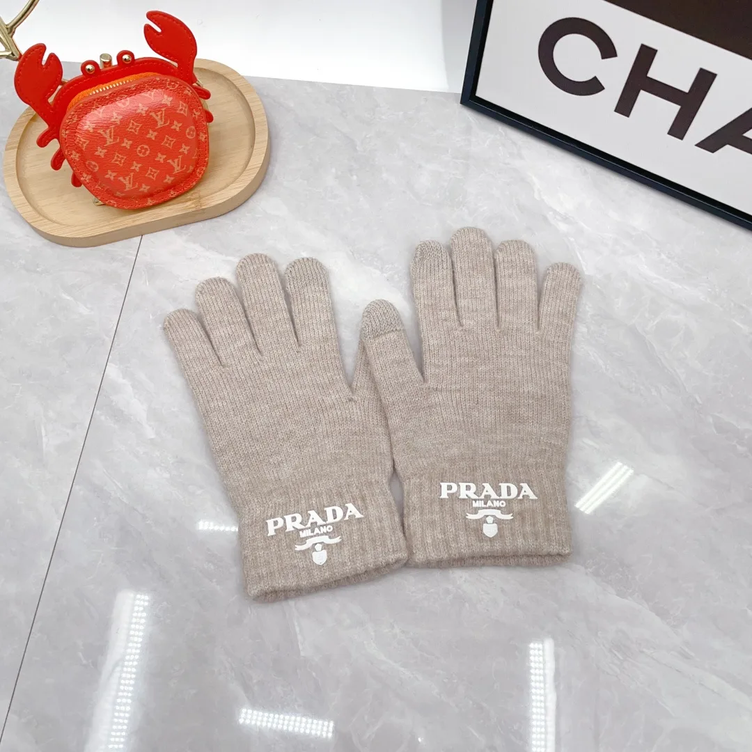 Prada Wool Ribbed Hat Scarf and Gloves Set in Beige · view 7