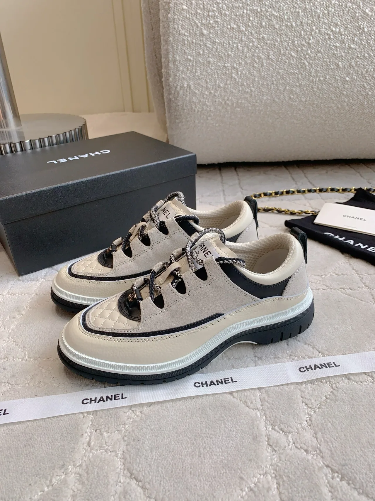 Chanel Cowhide Sneakers in Beige · view 2