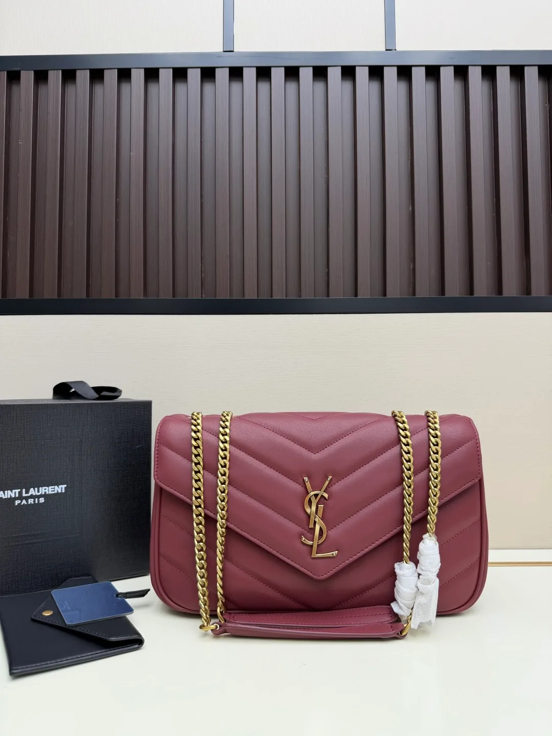 Saint Laurent Sheepskin Loulou Chain Bag in Burgundy · view 1