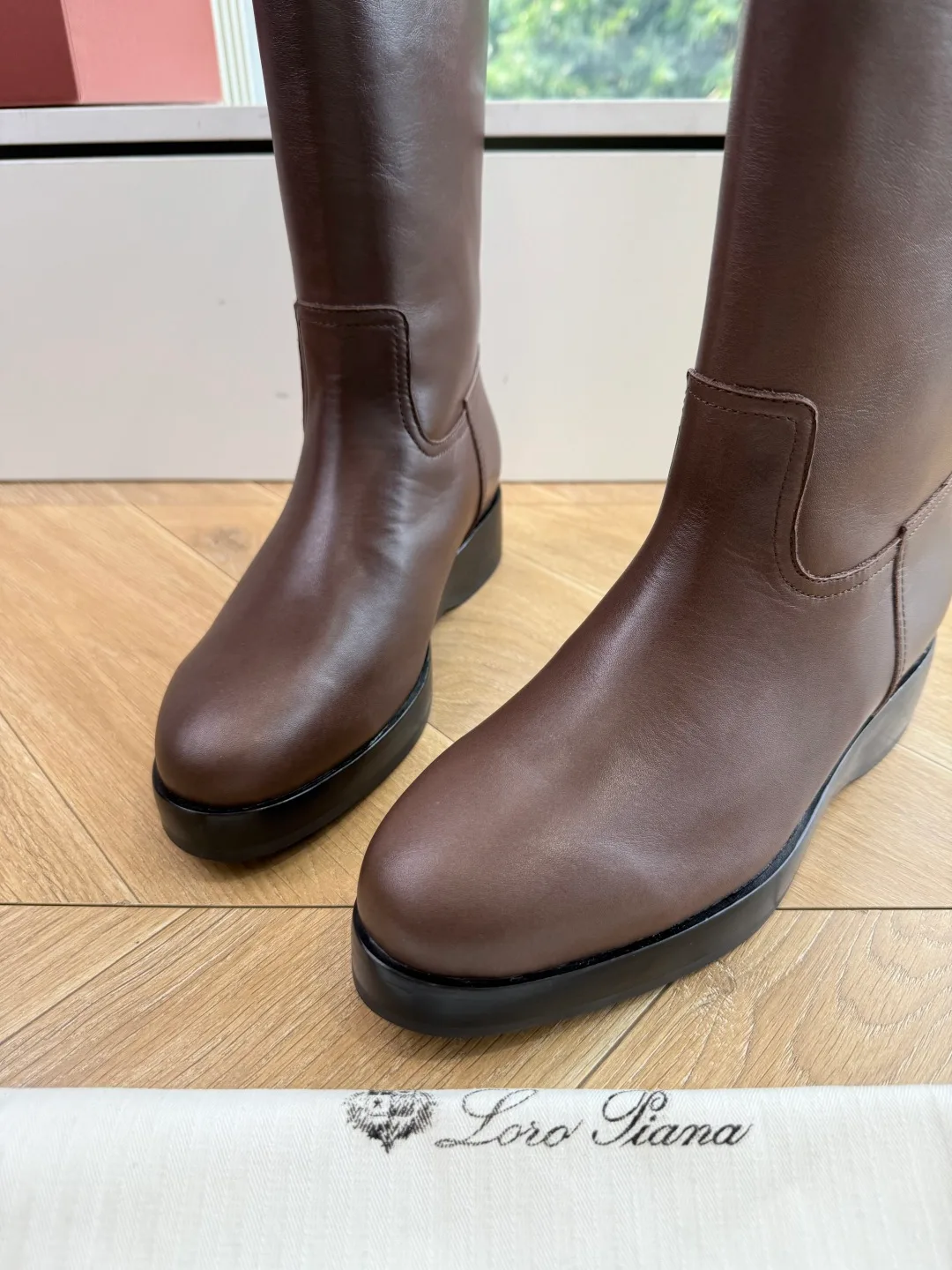 Loro Piana Cowhide Glossy Round-Toe Ankle Boots in Brown · view 7