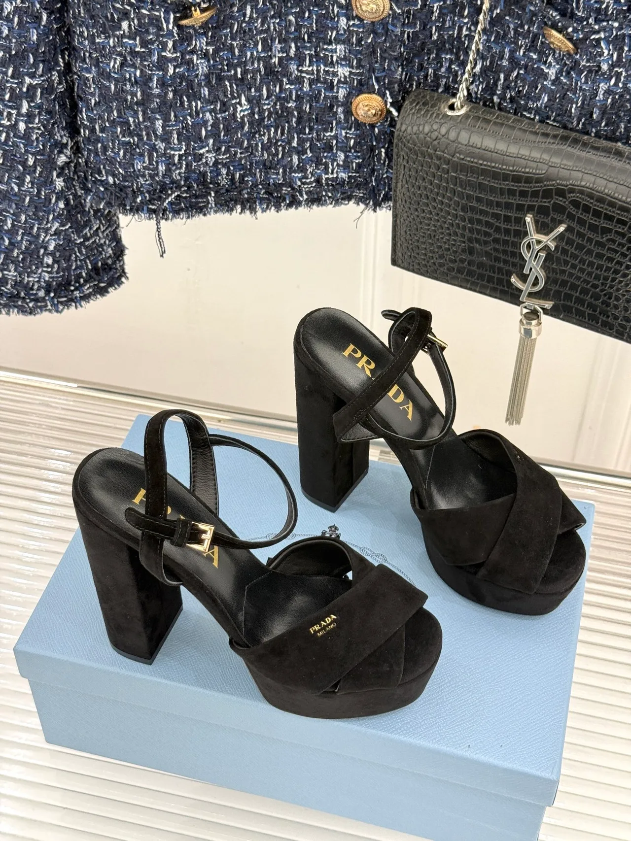Prada Denim Sandals in Black · view 3