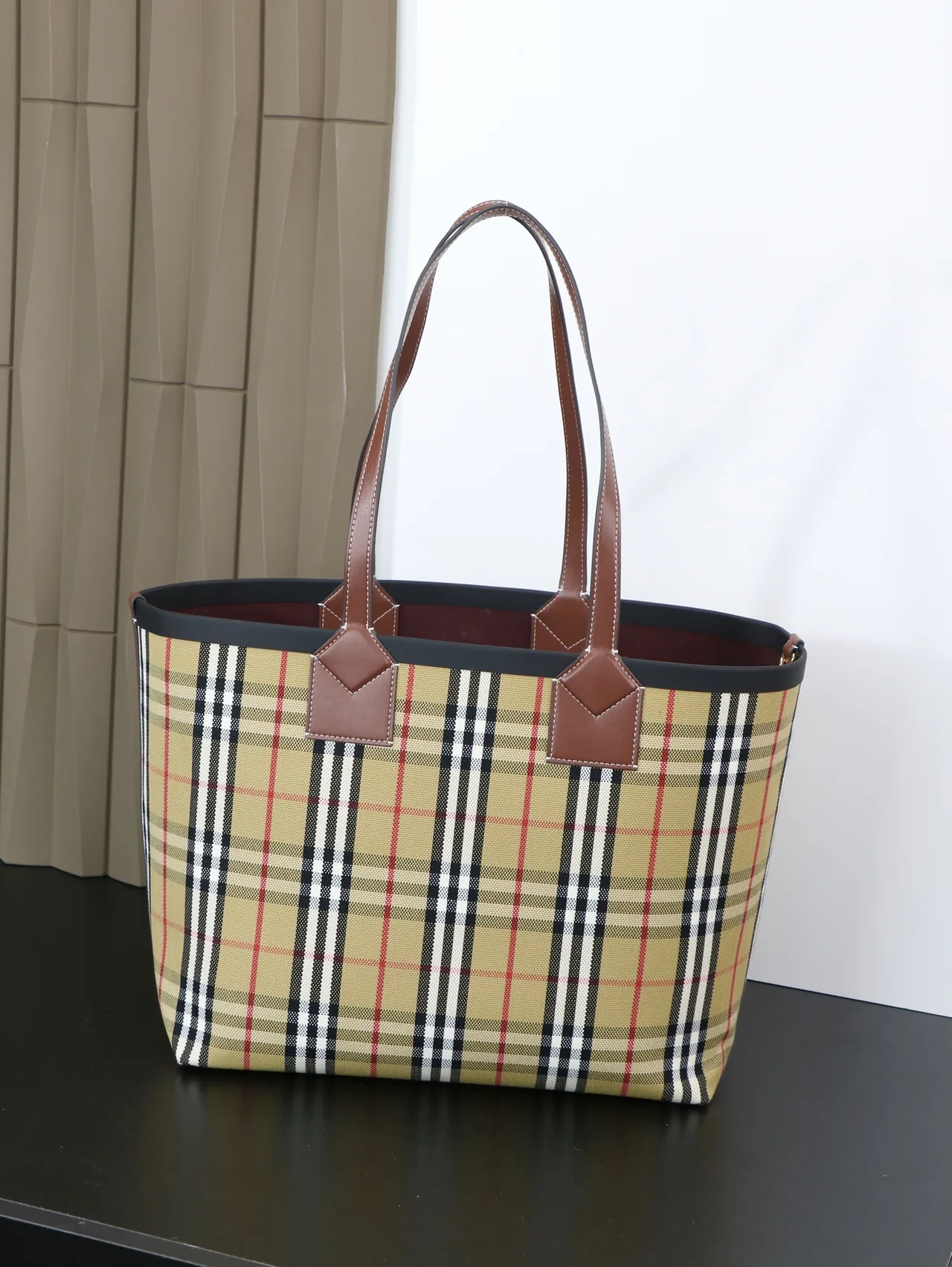 Burberry Reversible Check Cotton Canvas Tote in Beige · view 3