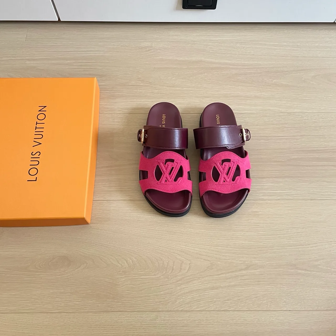 Louis Vuitton Leather Buckle Sandals in Pink · view 1