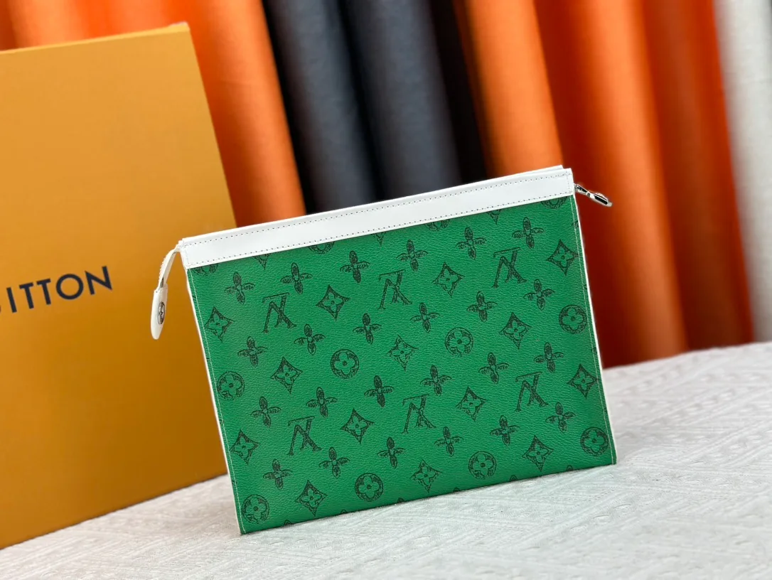 Louis Vuitton Cowhide Canvas Clutch in Green · view 3