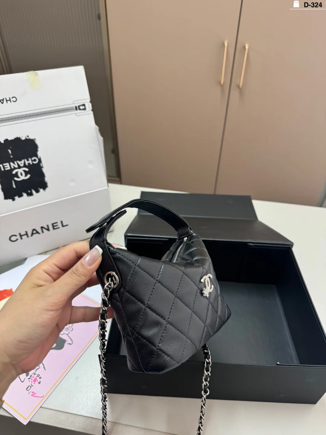 Chanel Quilted Bucket Bag in Black · view 3
