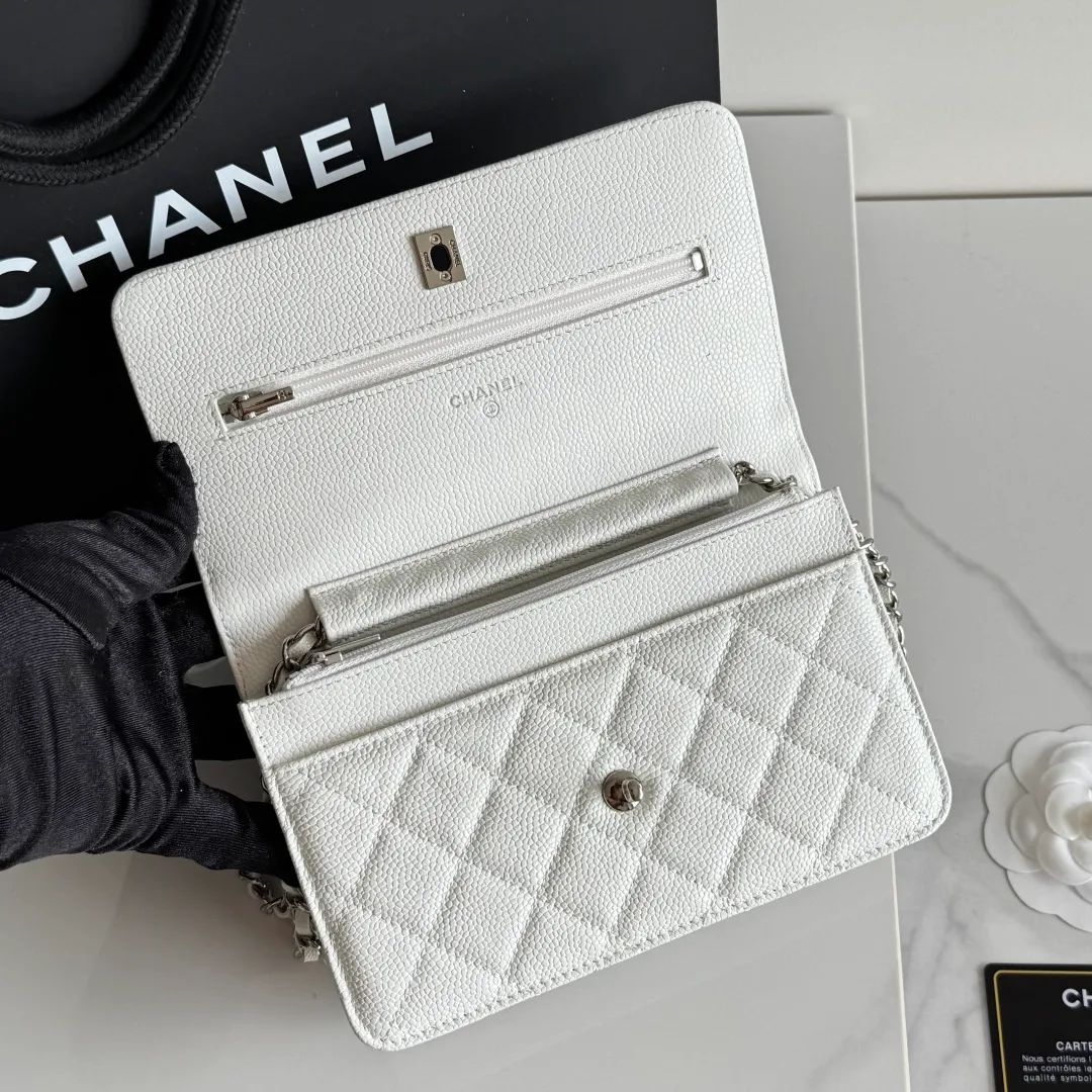 Chanel Calfskin Quilted Clutch in White · view 8