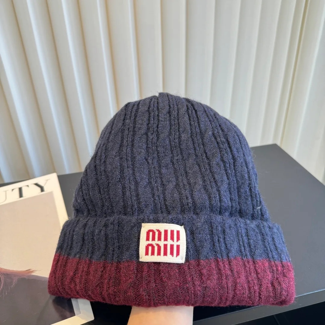 Miu Miu Ribbed Beanie in Blue · view 1
