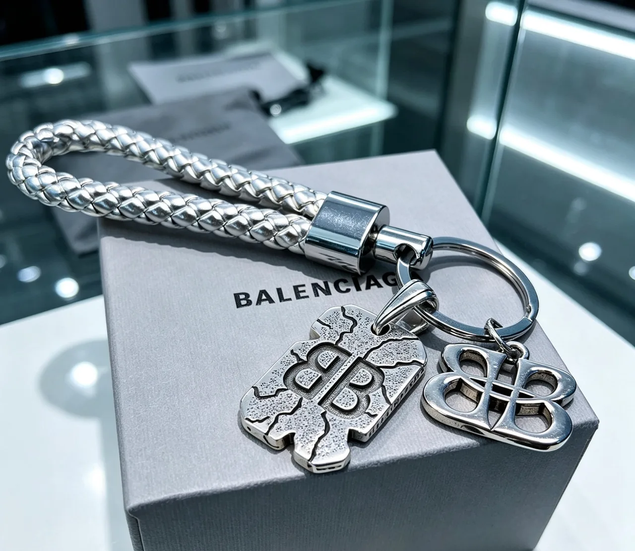 Balenciaga Braided strap key charm in Silver & Gold · view 4