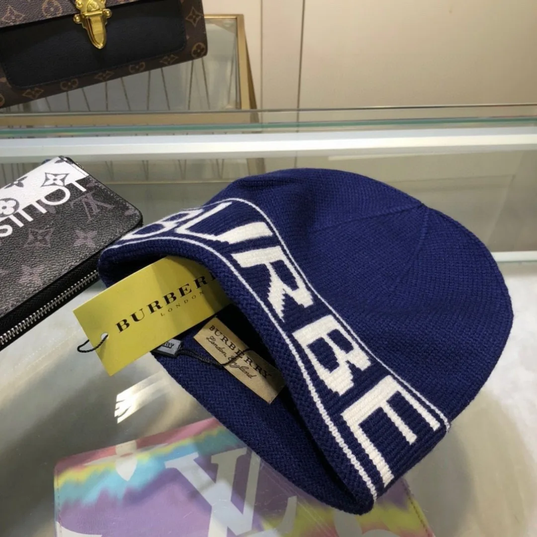Burberry Lettered Beanie in Blue & Pink & Brown & Grey & Black · view 4