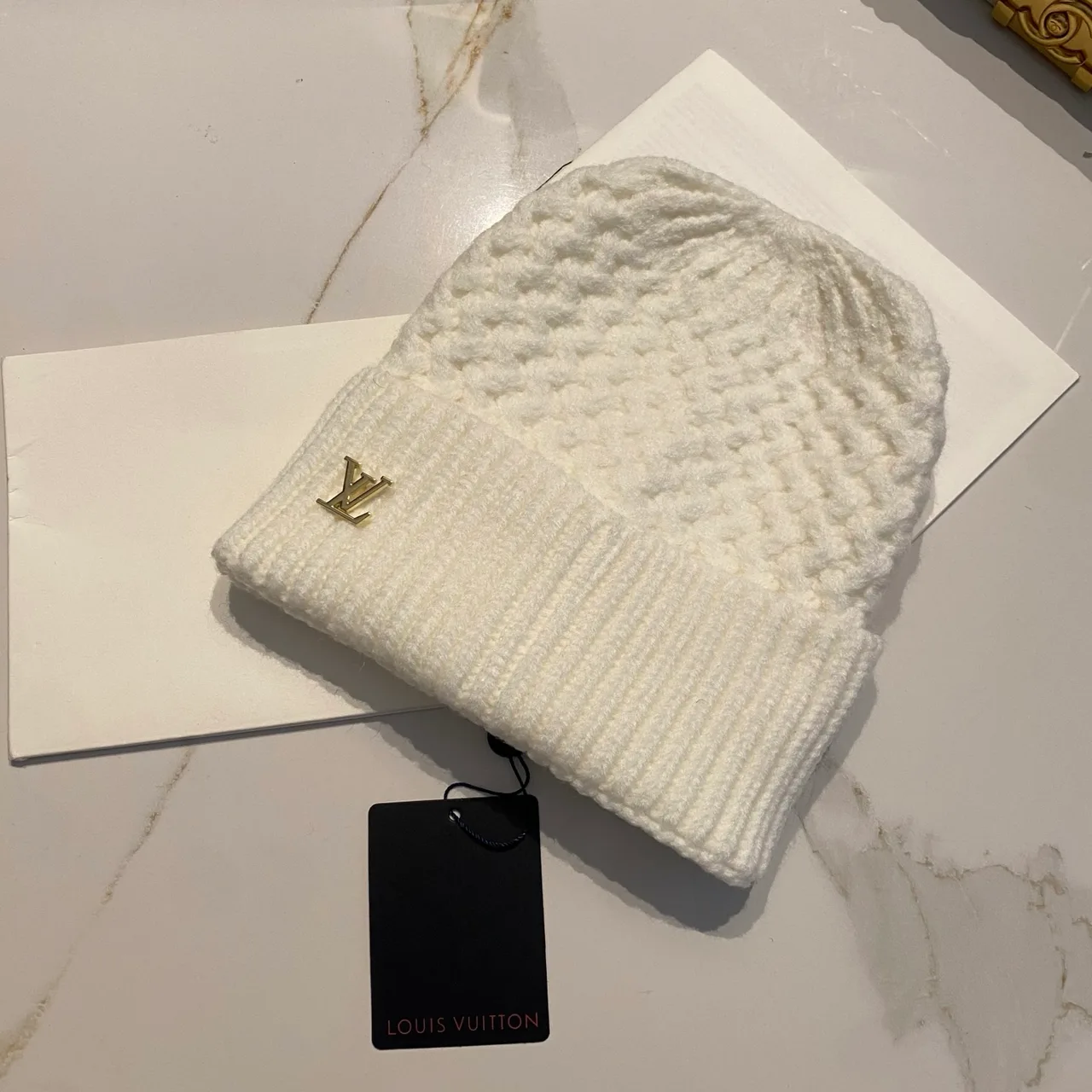 Louis Vuitton Beanie in Black & White & Beige & Grey · view 2