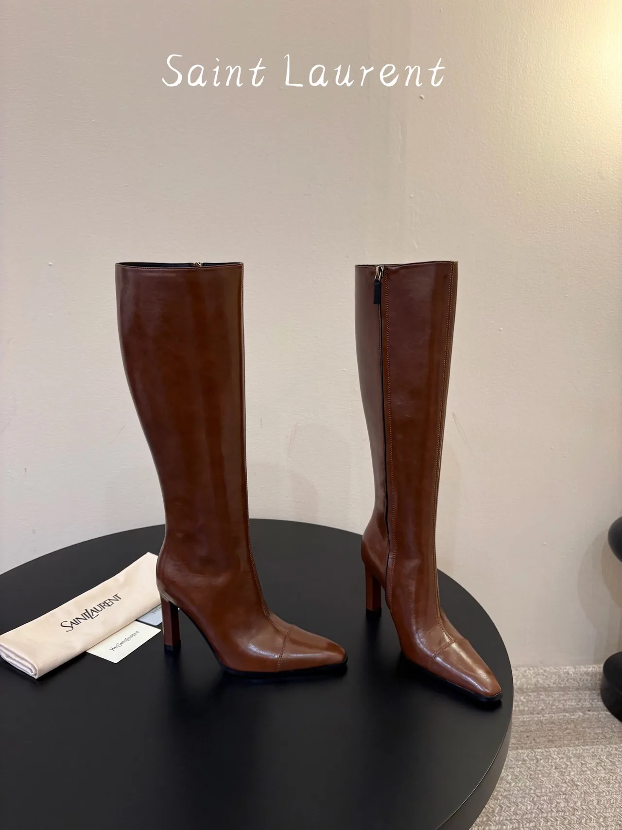 Saint Laurent Cowhide Sheepskin Knee-High Boots in Brown · view 4
