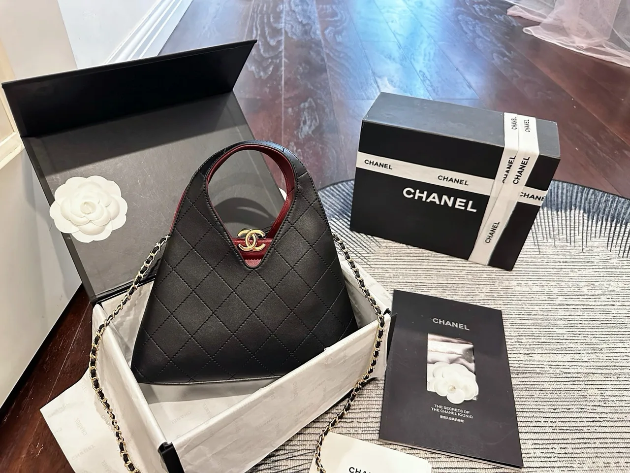 Chanel Calfskin Triangular Top-Handle Bag in Black · view 1
