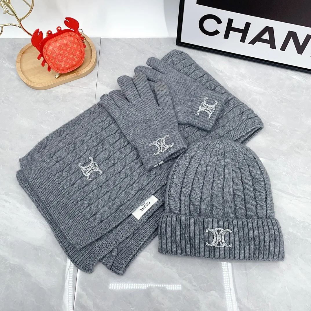 Celine Hat Scarf and Gloves Set in Grey · view 2