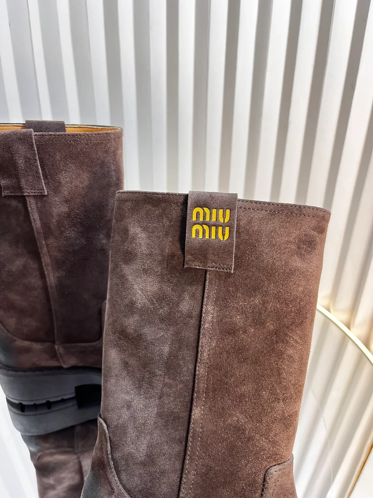 Miu Miu Calfskin Knee-High Boots in Brown · view 8