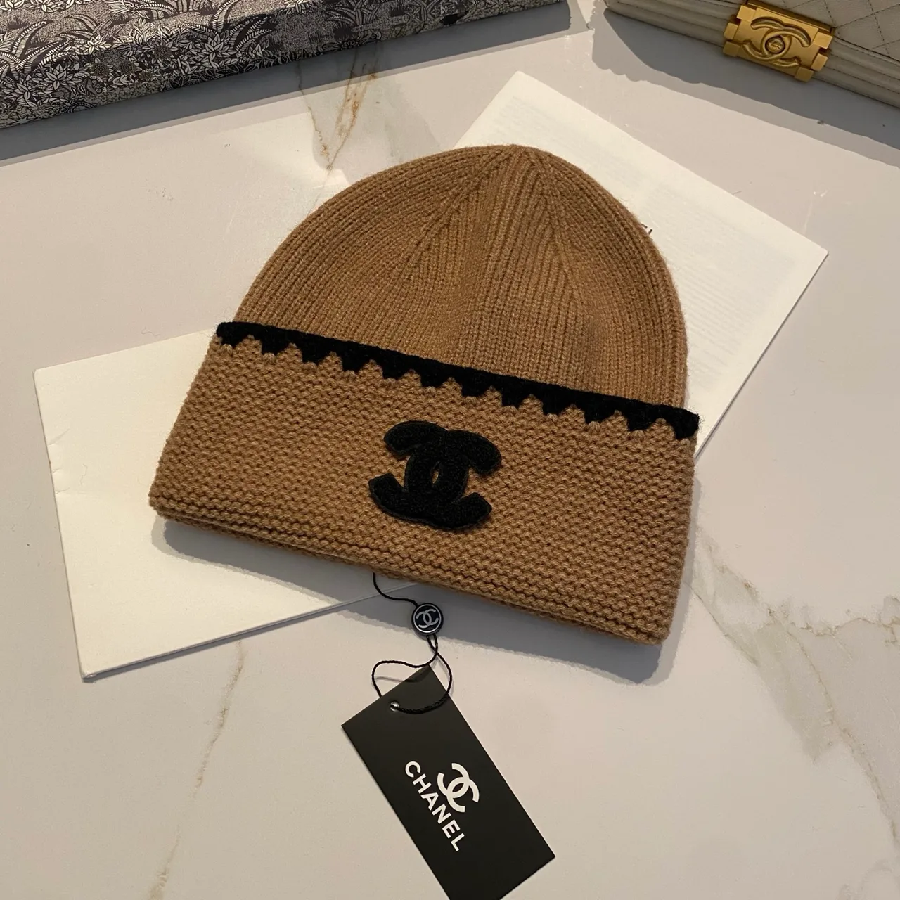 Chanel CC Beanie in Black / White / Brown / Grey · view 3