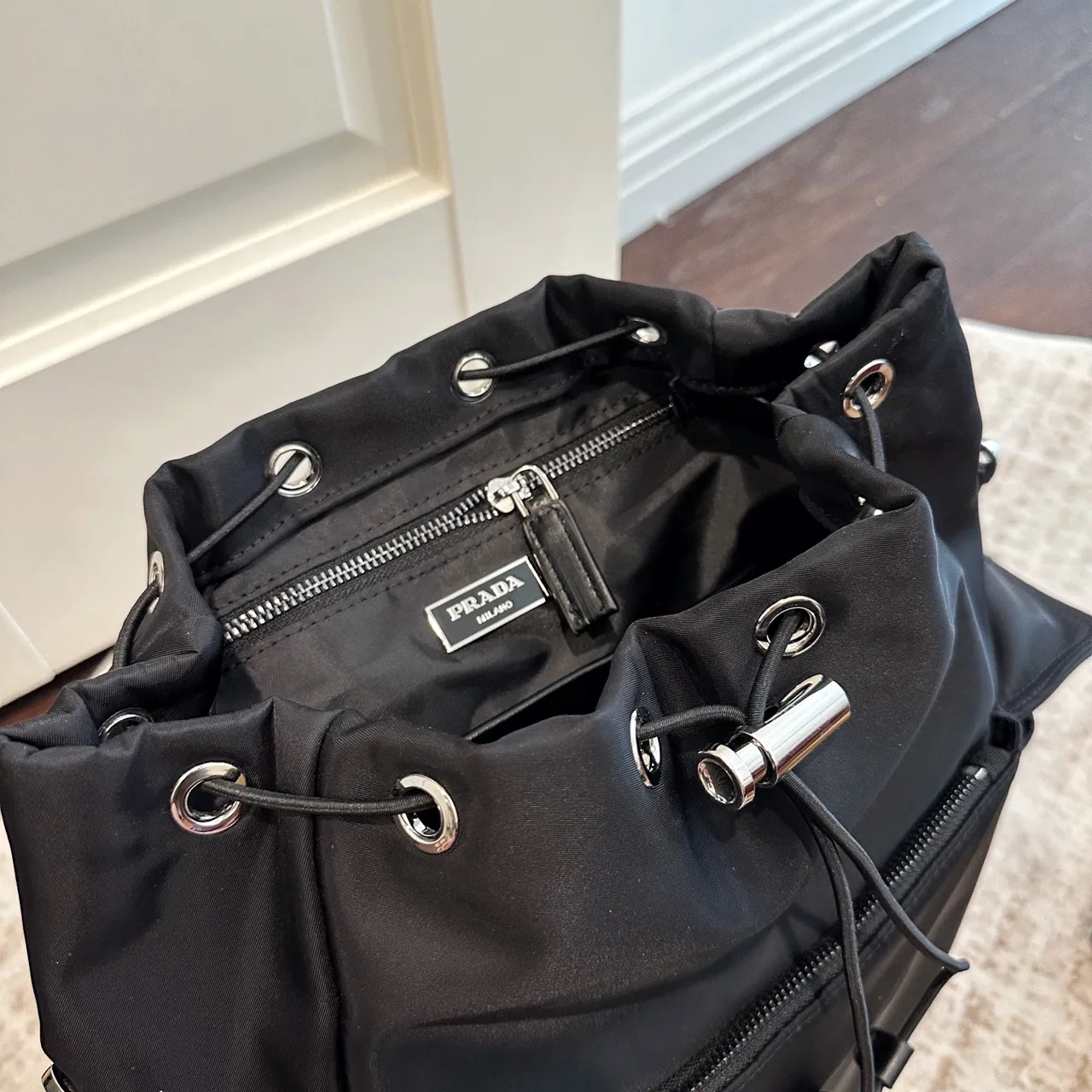 Prada Cowhide Nylon Backpack in Black · view 8
