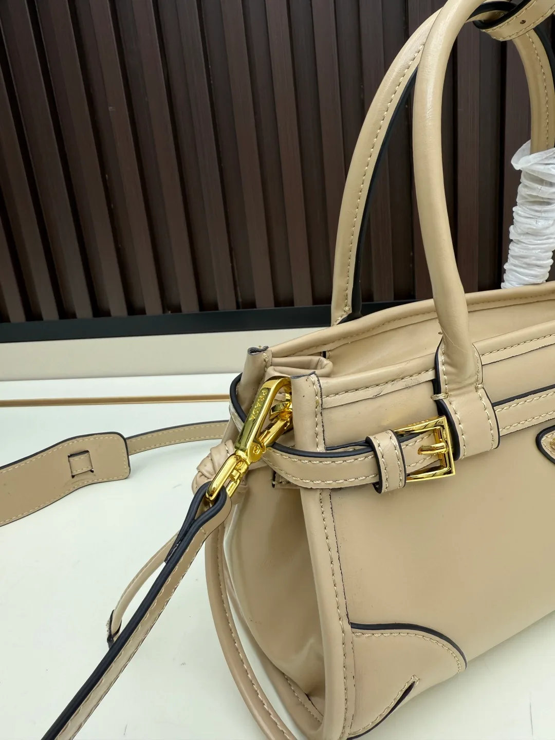 Prada Calfskin Smooth Crossbody Bag in Beige · view 6