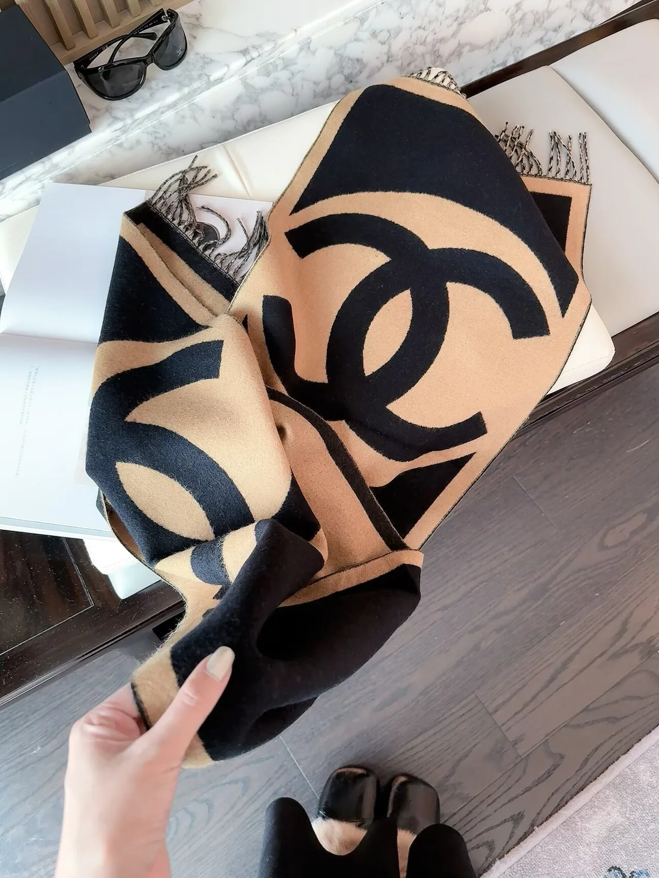 Chanel Reversible Scarf in Grey & Black · view 2