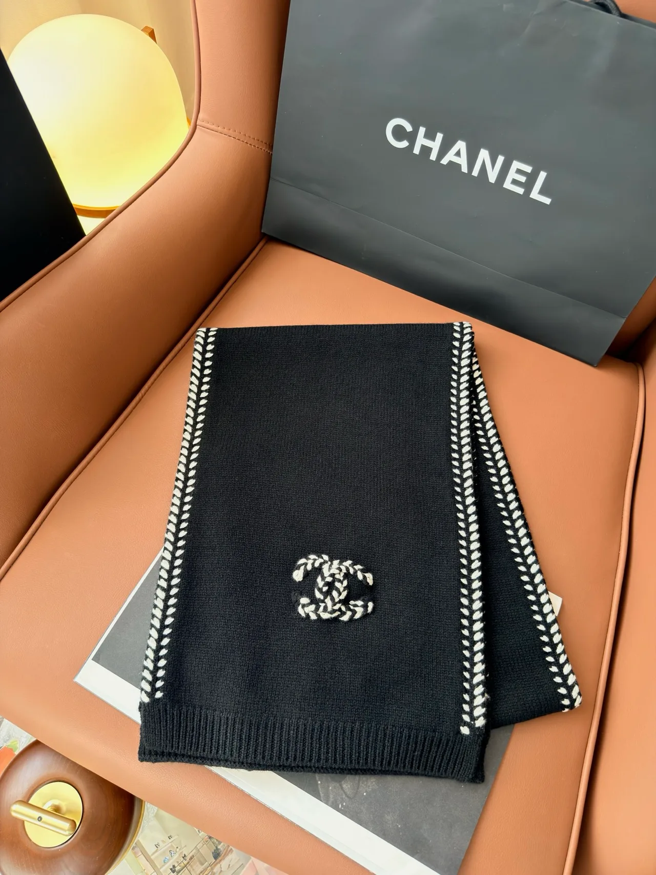 Chanel Cashmere Scarf in Black · view 3