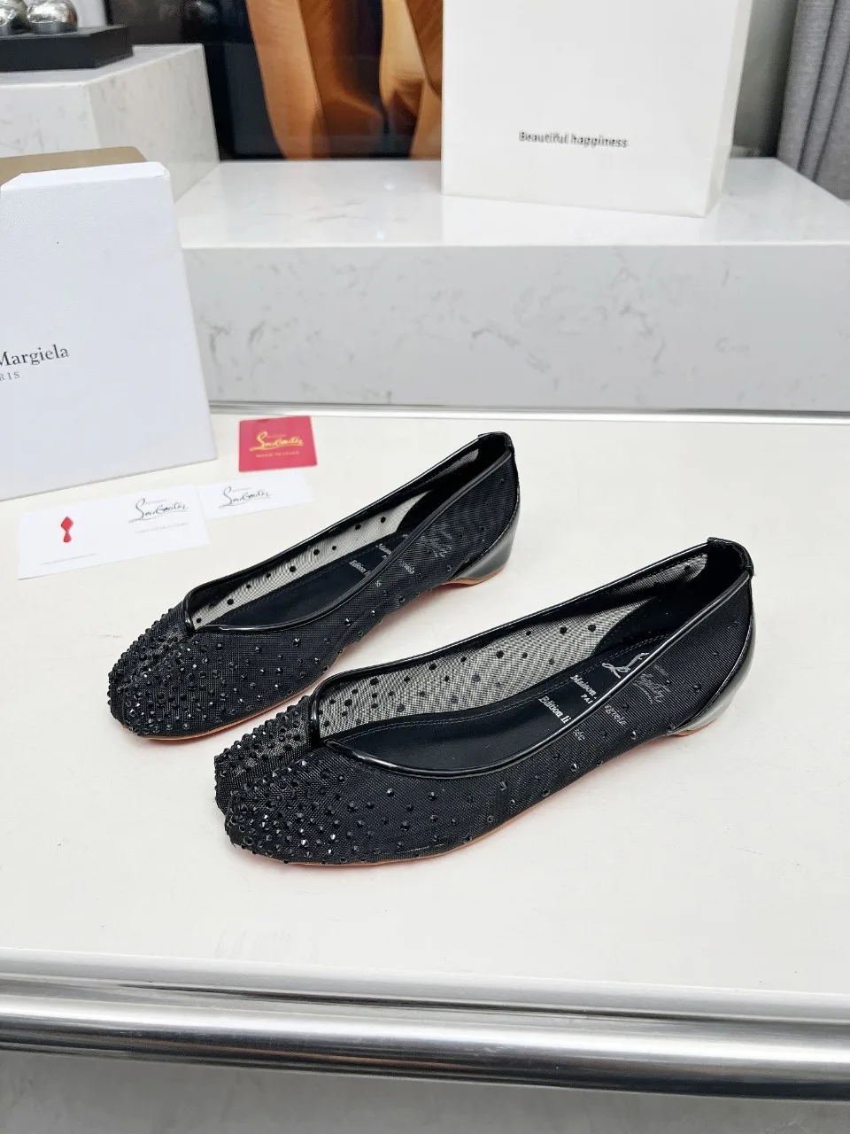 Christian Louboutin Sheepskin Glossy Pointed-Toe Split Toe Flats in Black · view 2