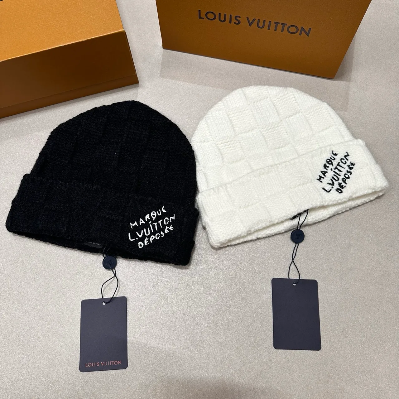 Louis Vuitton Square-texture knit beanie in Black & White · view 6