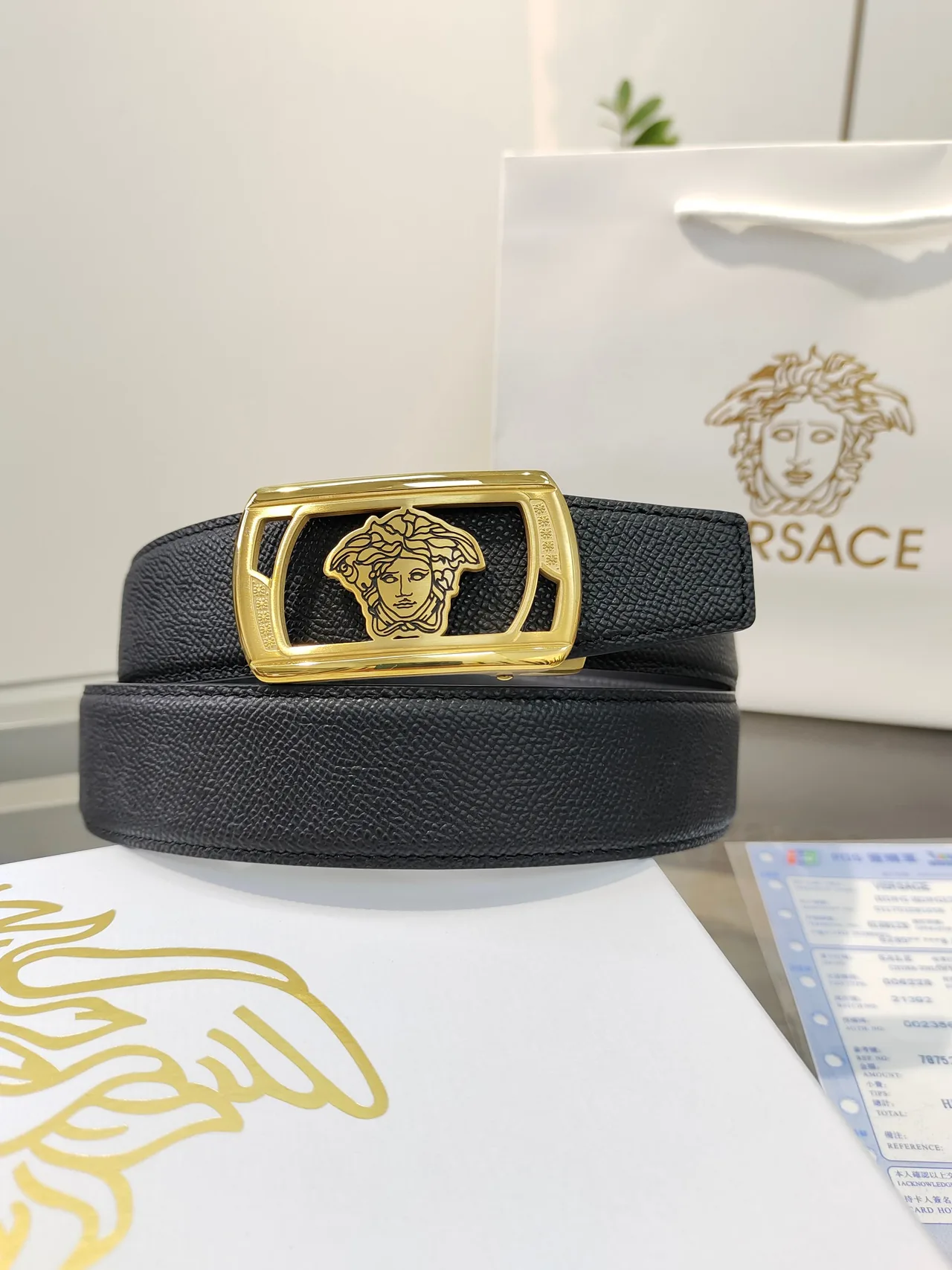 Versace Calfskin Belt in Black · view 1