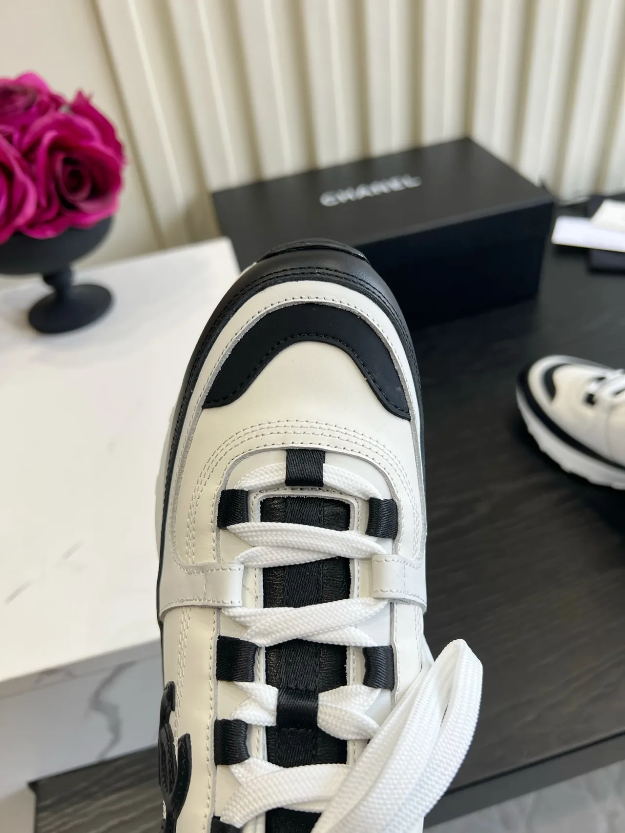 Chanel Striped Sneakers in White · view 7