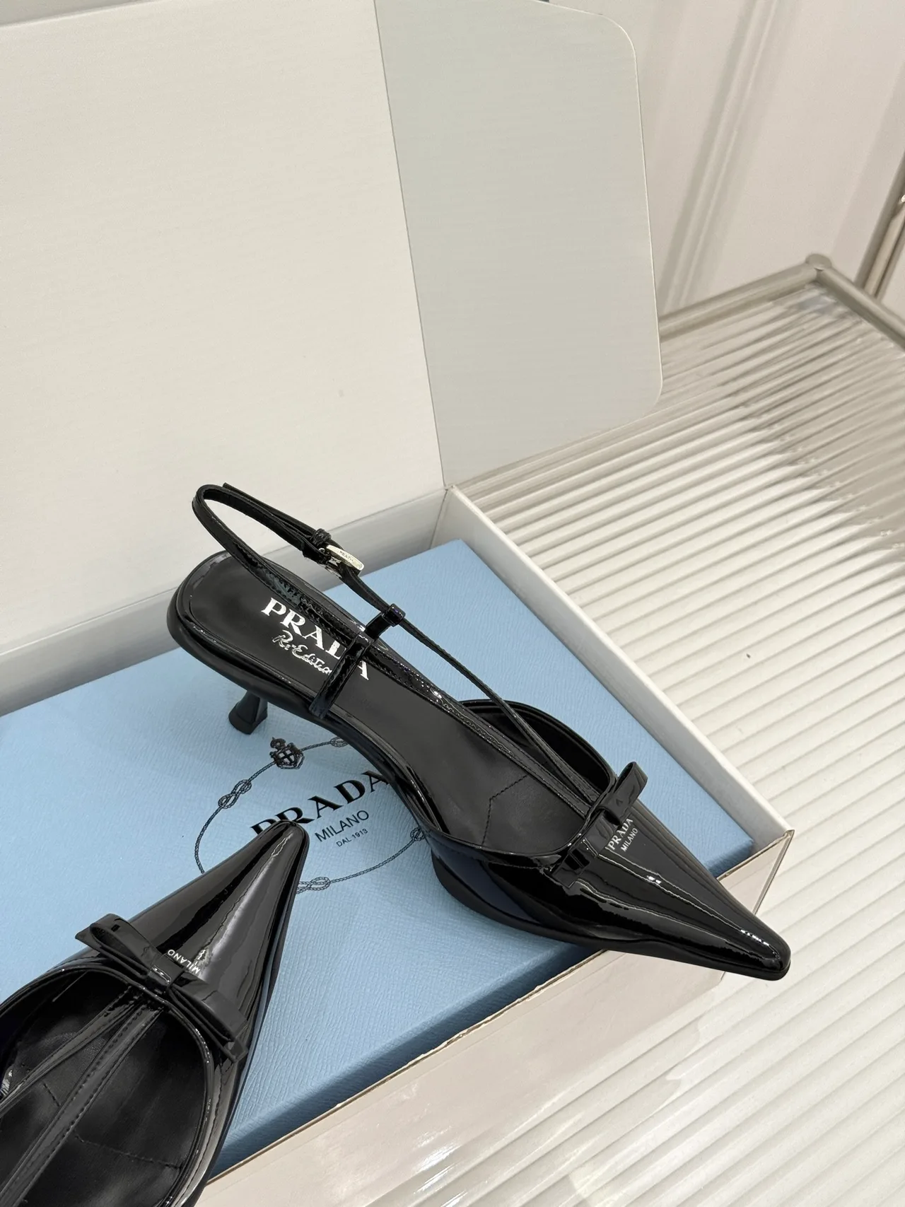 Prada Lambskin Pointed Slingback Pumps in Black · view 5