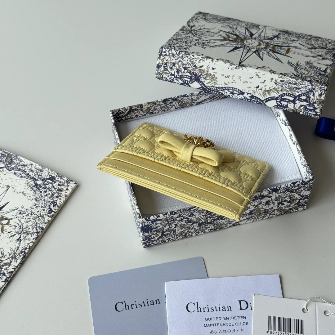 Dior Lambskin Quilted Bow Cardholder in Yellow · view 5