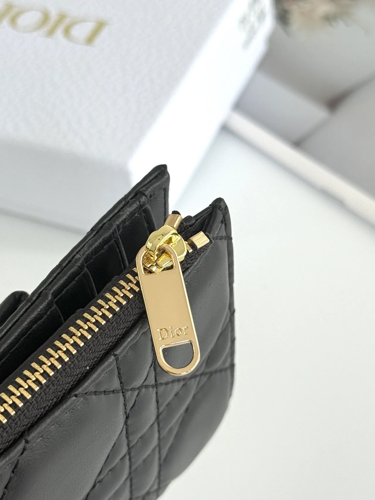 Dior Lambskin Quilted Glossy Wallet in Black · view 5