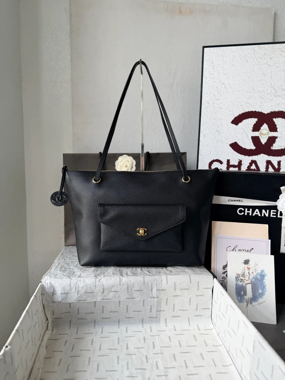 Chanel Leather Smooth Tote in Black · view 1