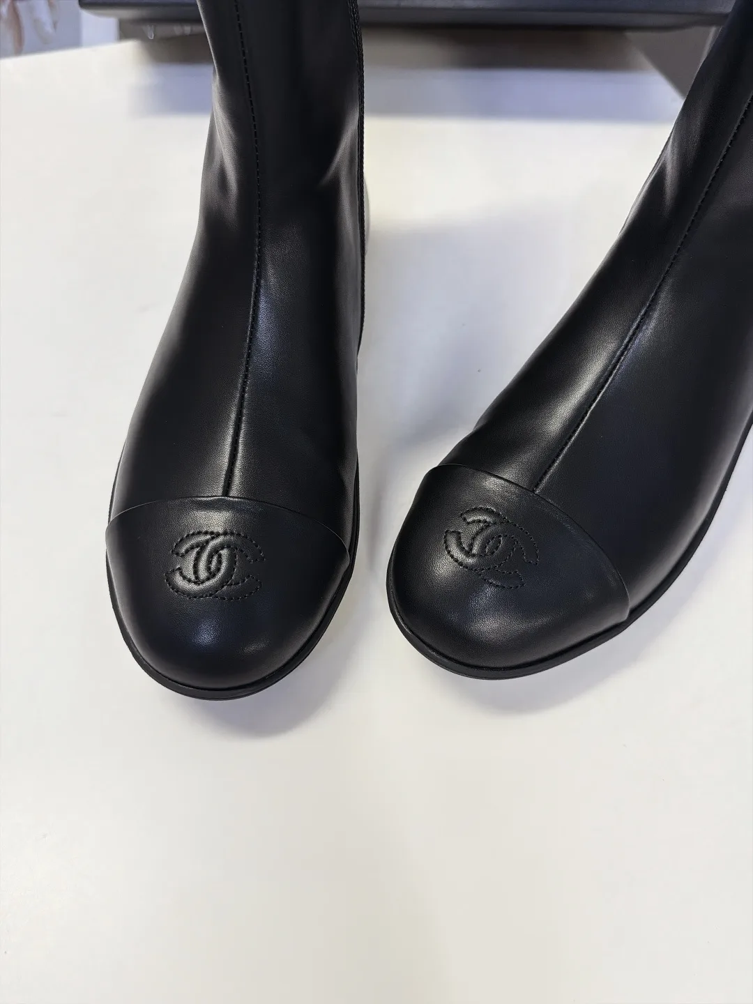 Chanel Calfskin Glossy Pointed-Toe Ankle Boots in Black · view 7