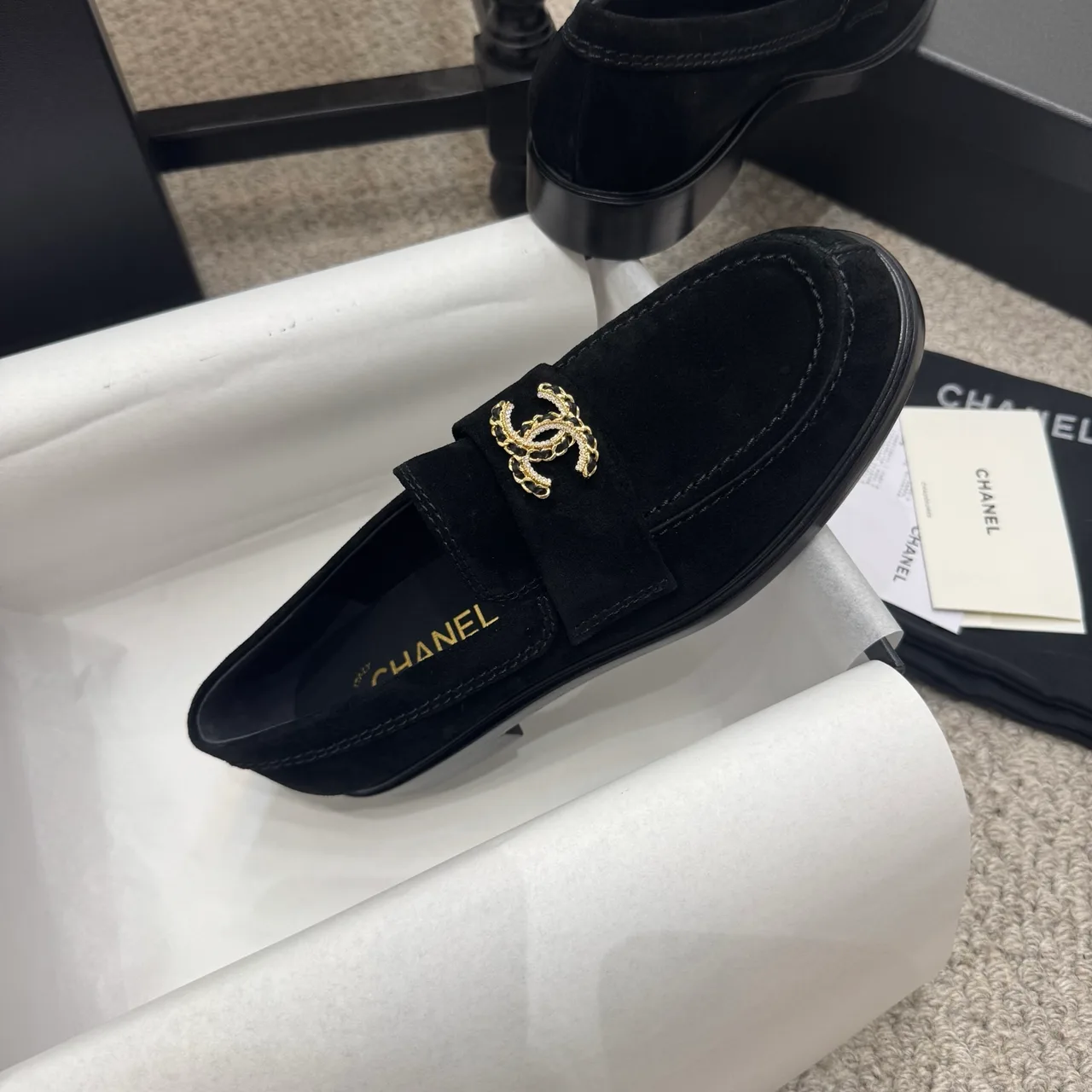 Chanel Cowhide Glossy Loafers in Black · view 6