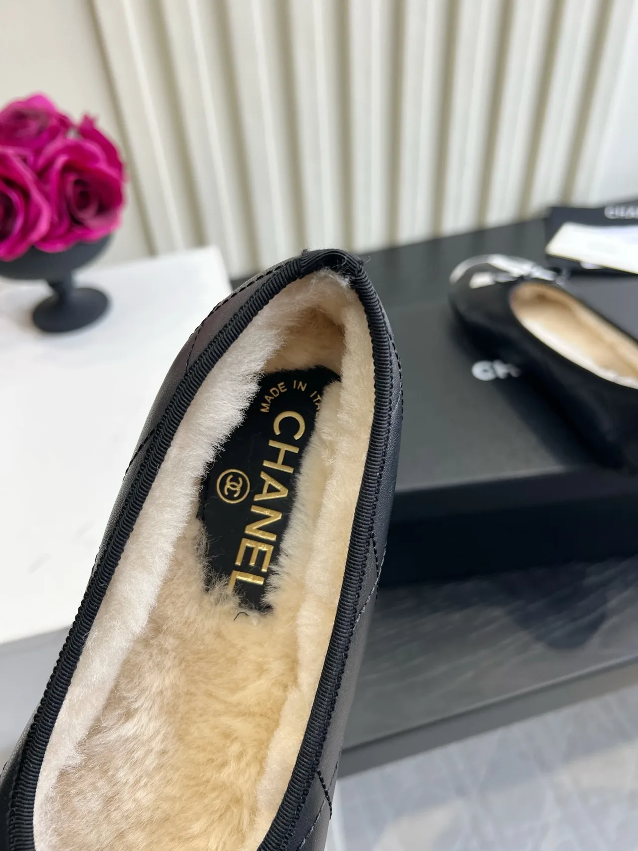 Chanel Sheepskin Quilted Flats in Black · view 8