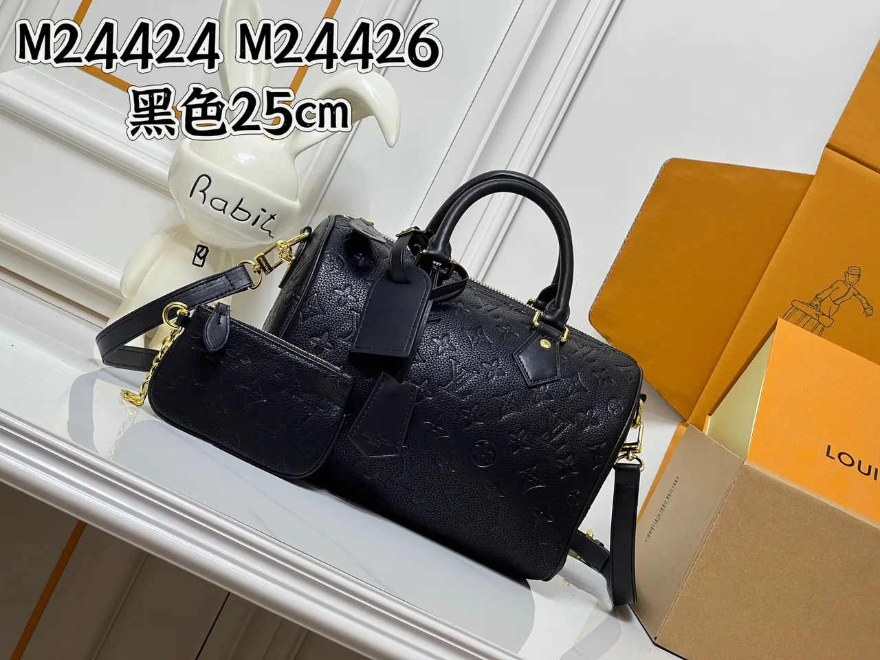 Louis Vuitton Speedy Cowhide Sheepskin Smooth Handbag in Black · view 1