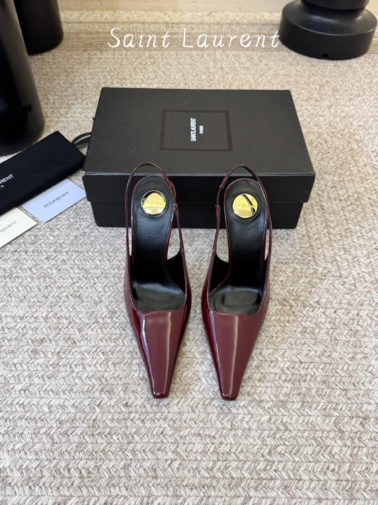 Saint Laurent Pointed-Toe Pointed Slingback Pumps in Burgundy · view 1