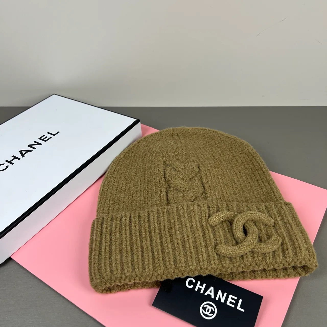 Chanel Raised CC Knit Beanie in Green & Grey & Red & Blue & White · view 7