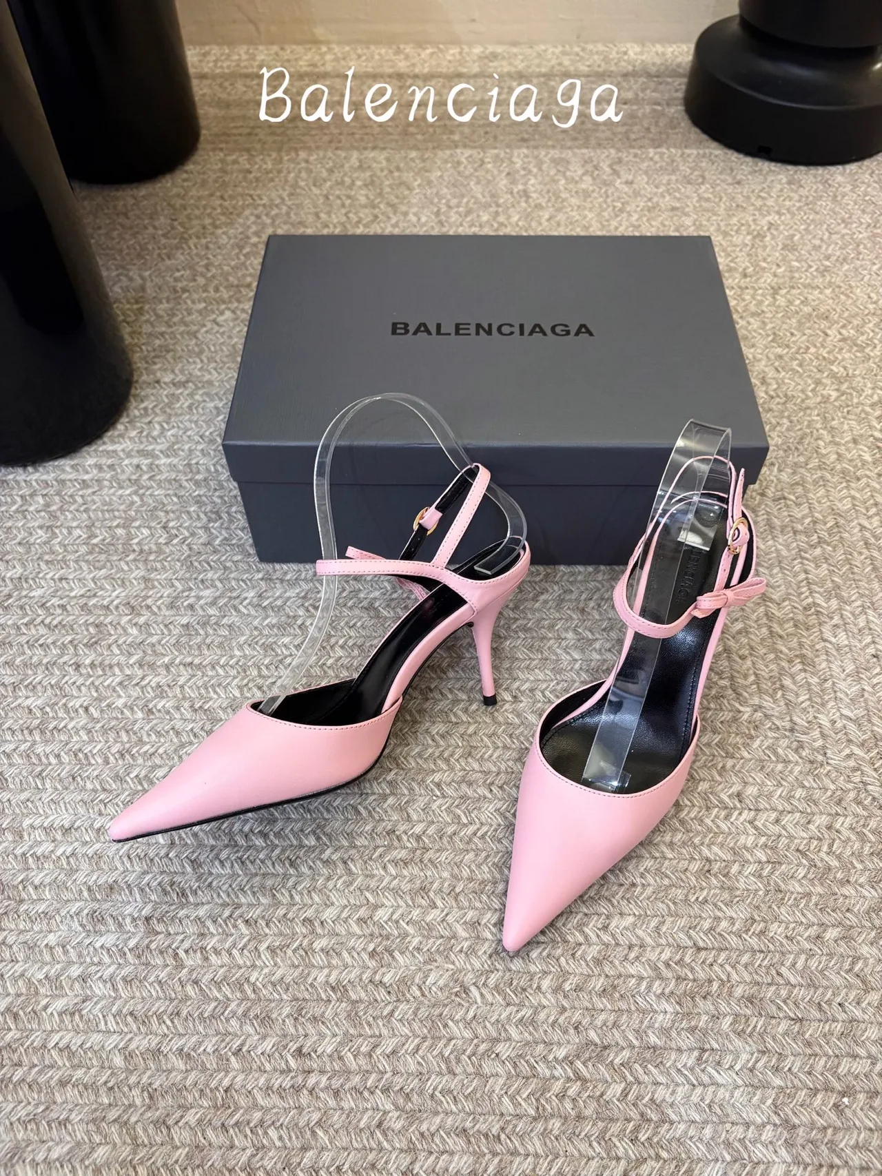 Balenciaga Glossy Pointed-Toe Ankle Strap Pumps in Pink · view 3