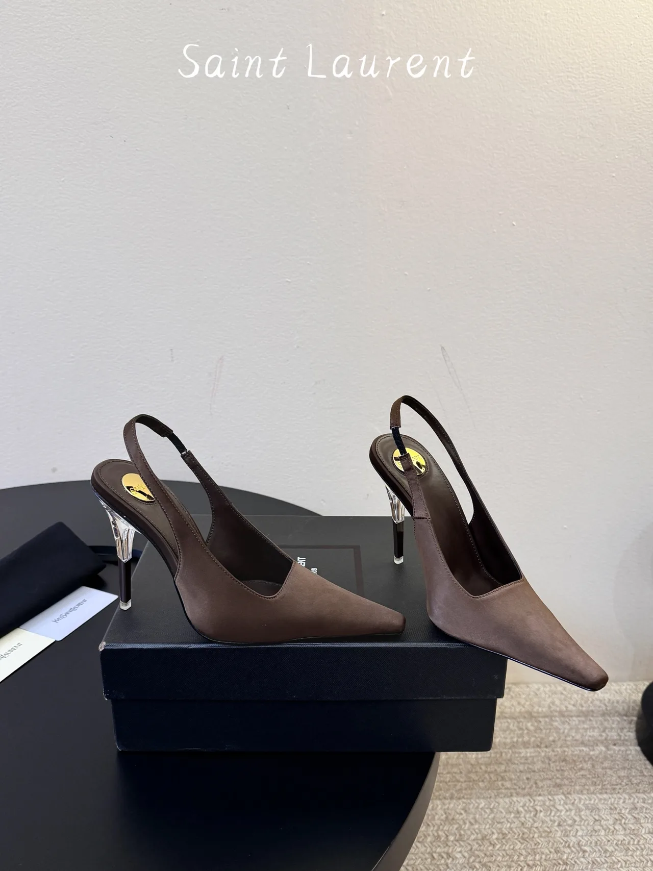 Saint Laurent Square-Toe Pointed Slingback Pumps in Brown · view 4