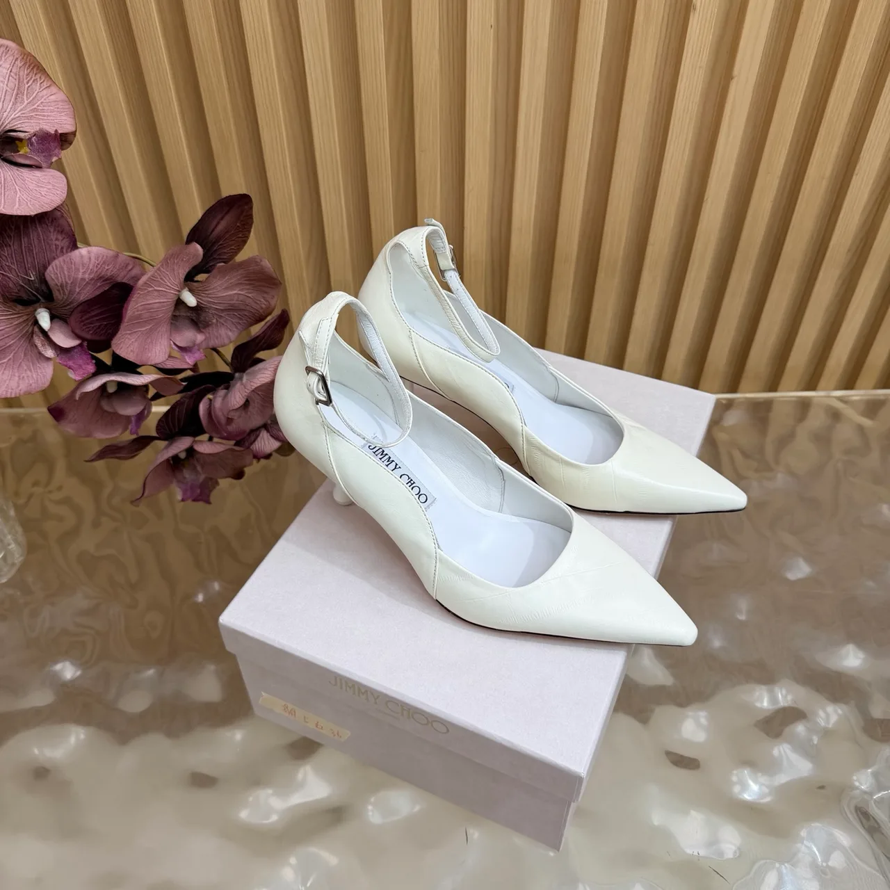 Jimmy Choo Cowhide Glossy Pointed-Toe Pointed Heel Pumps in White · view 2