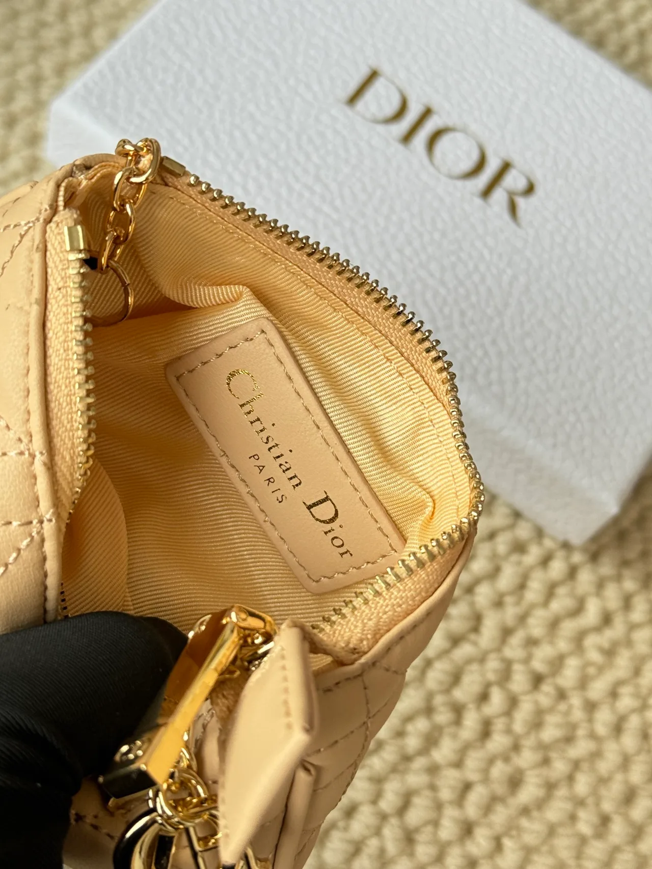Dior Lambskin Quilted Zip Key Pouch in Beige · view 6