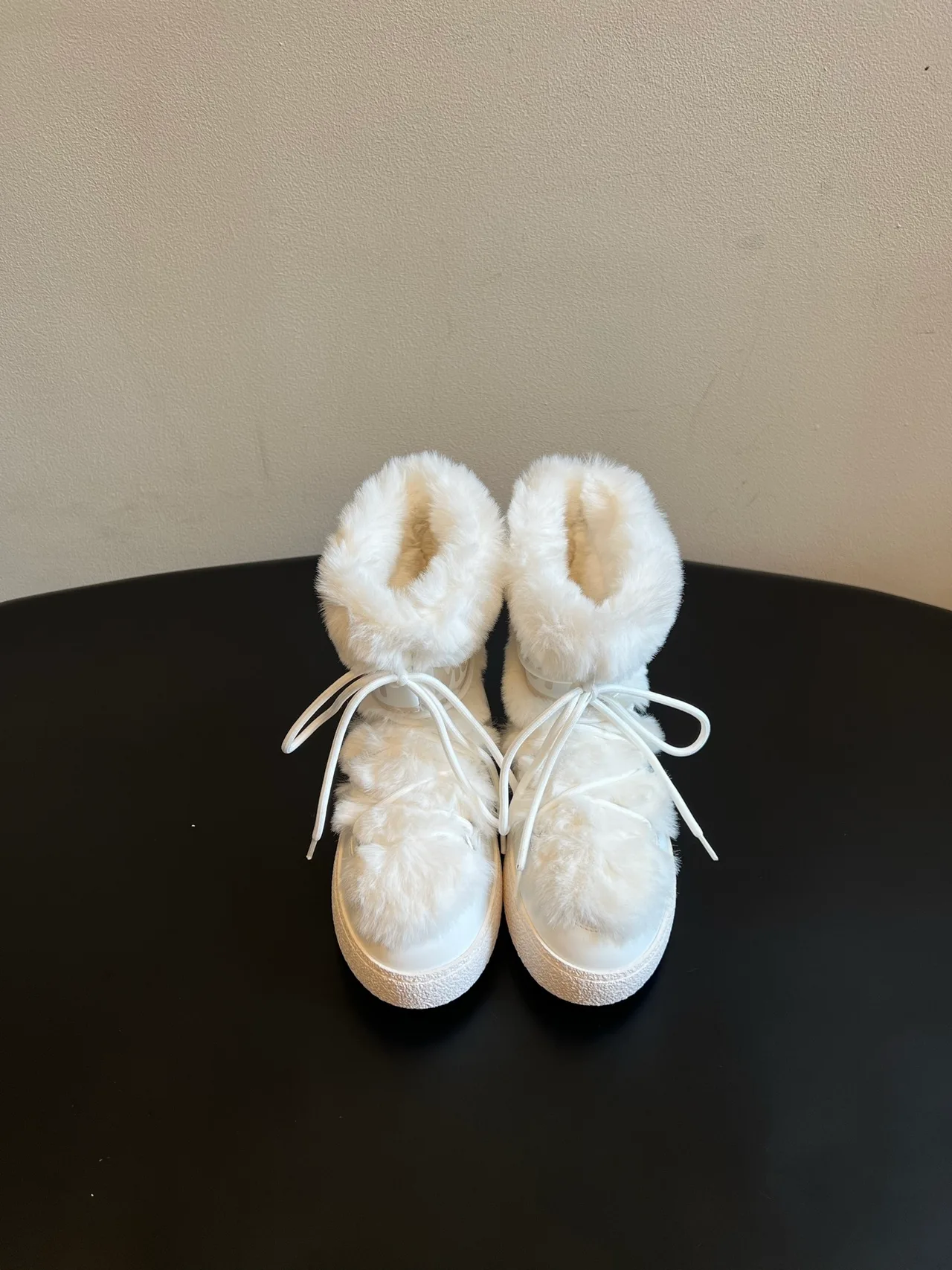 Moon Boot Cowhide Smooth Lace-Up Fleece Snow Boots in Cream · view 1