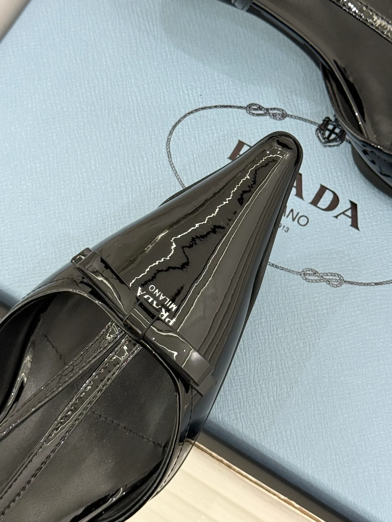 Prada Lambskin Pointed Slingback Pumps in Black · view 7