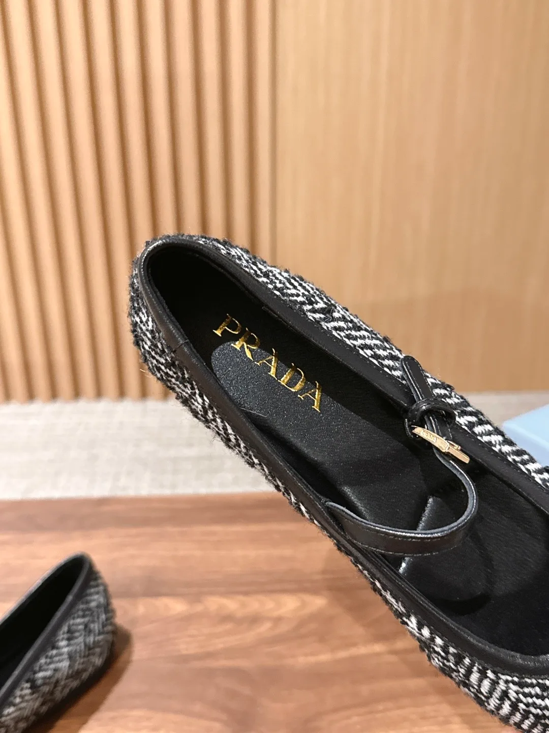 Prada Glossy Round-Toe Mary Jane Flats in Black · view 7