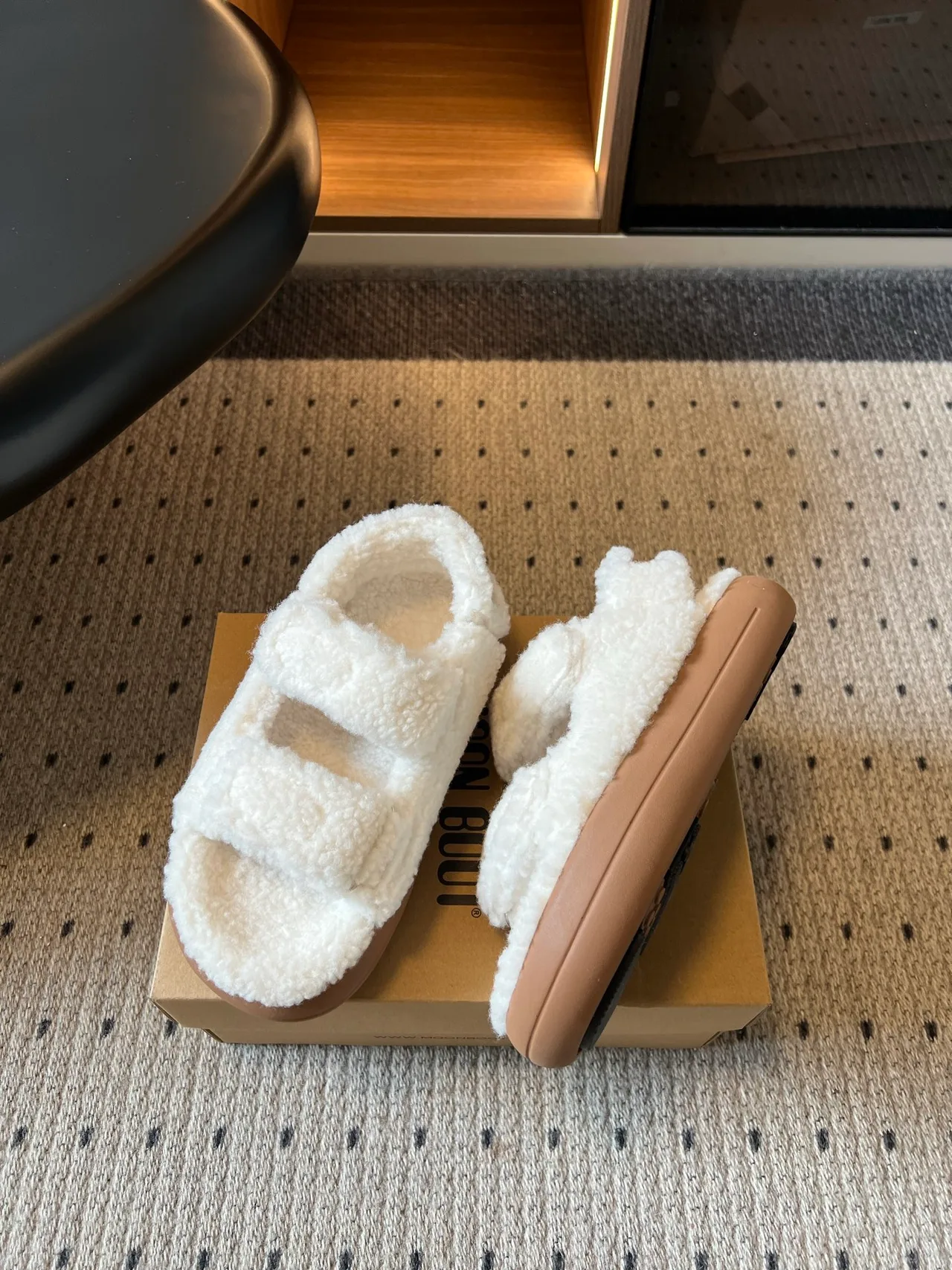 Moon Boot Fleece Platform Slippers in Cream · view 3