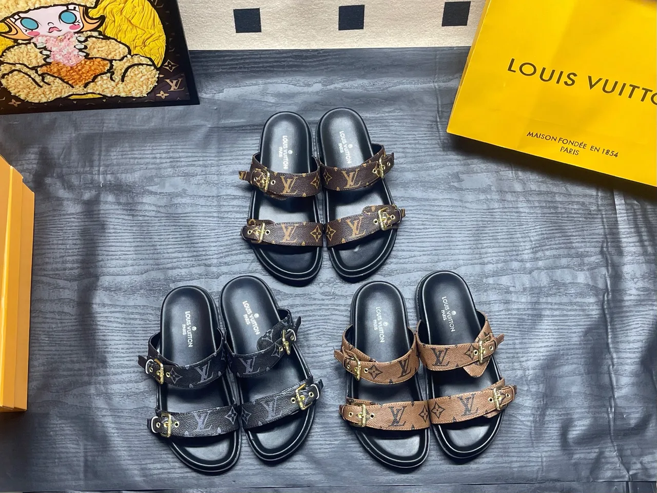 Louis Vuitton Double-strap monogram slides in Black / Brown · view 4