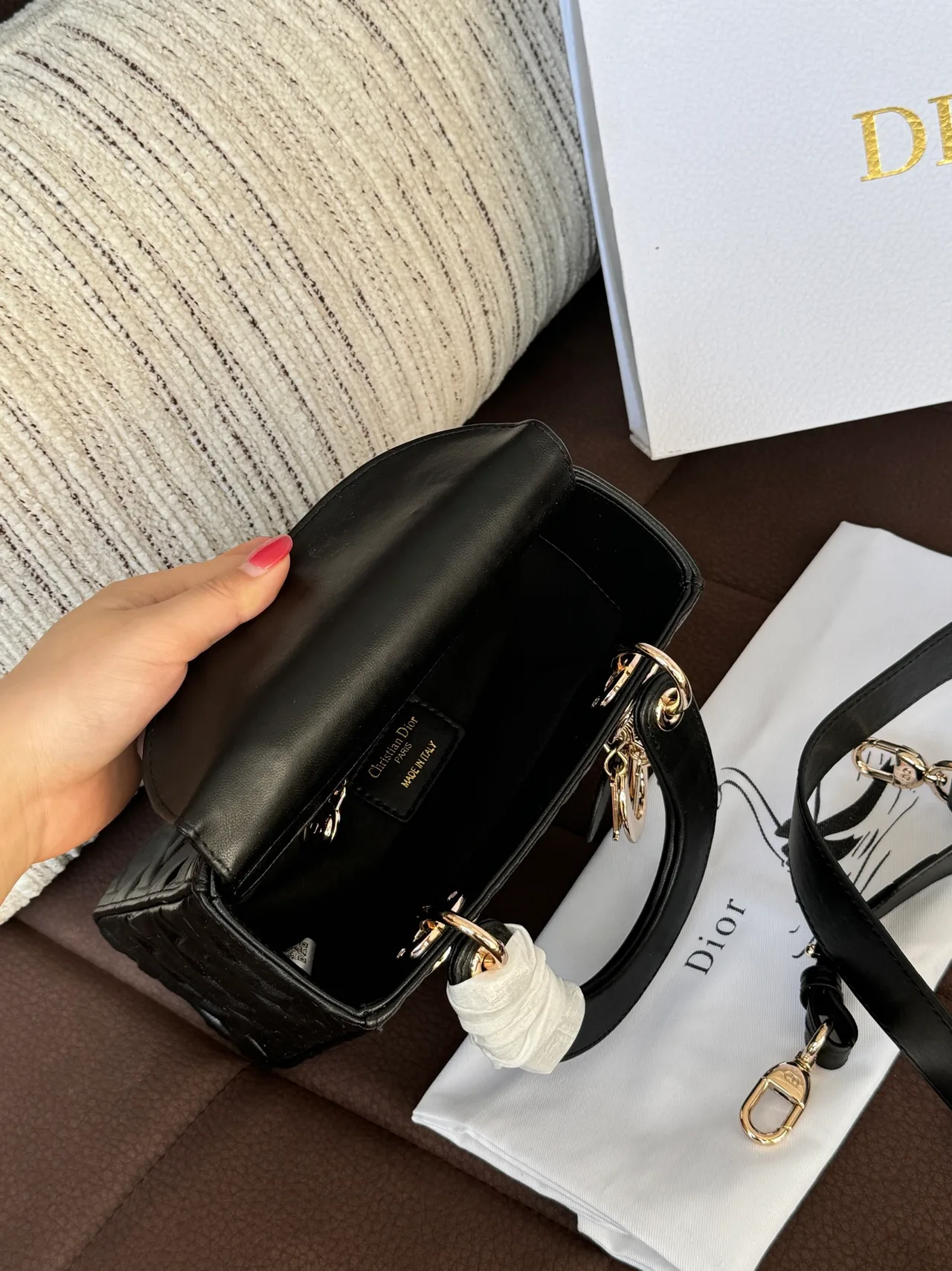 Dior Cannage Top-Handle Bag in Black & White · view 7
