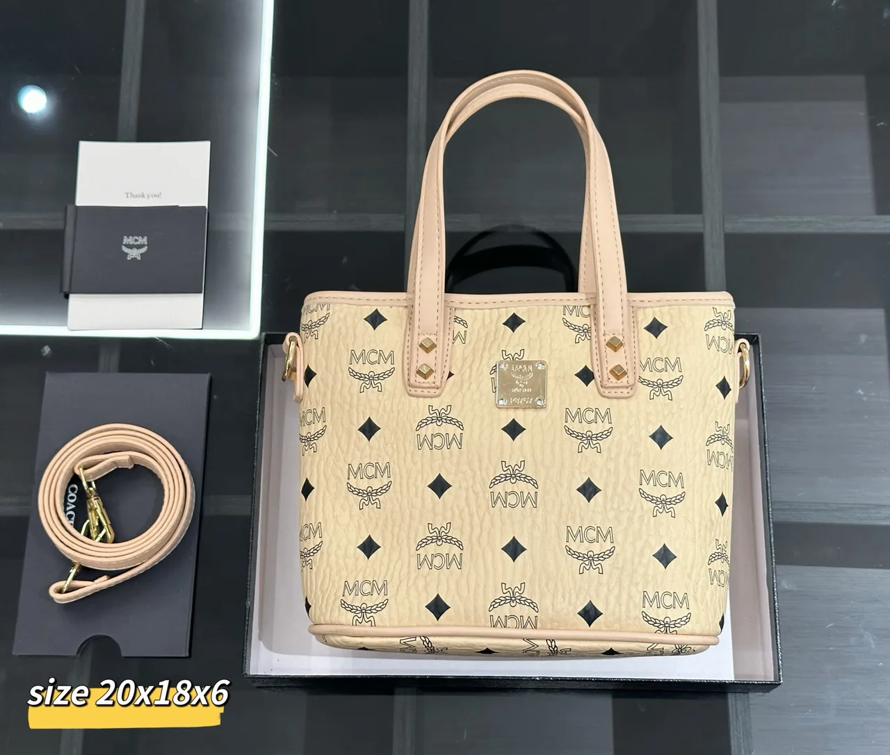 MCM Monogram Top-Handle Tote in Beige & Orange & Pink & Grey · view 5