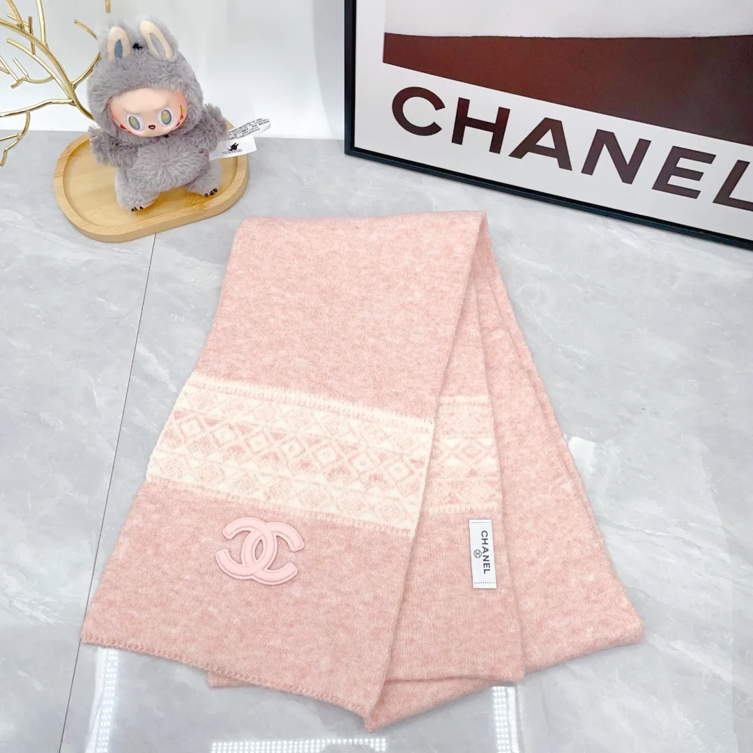 Chanel Wool Embroidered Hat Scarf and Gloves Set in Pink · view 3