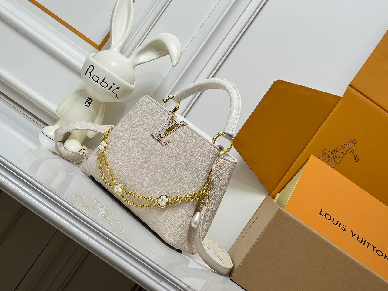 Louis Vuitton Cowhide Smooth Top-Handle Bag in White · view 3